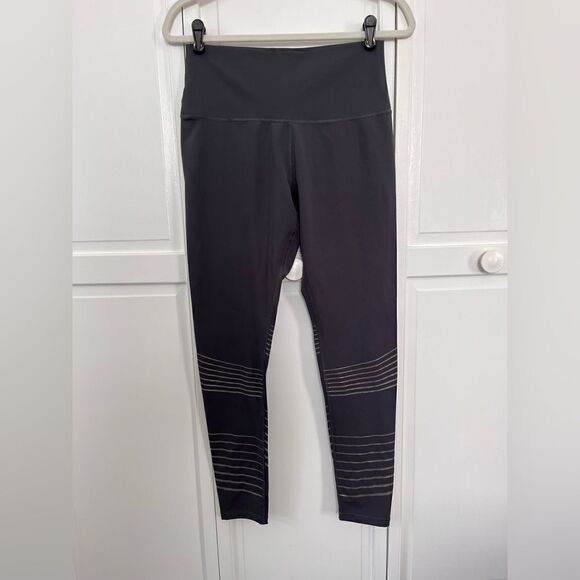 Z by Zobha Gray Silver Metallic Stripe High Rise Full Legging Womens Size Large - Picture 1 of 8